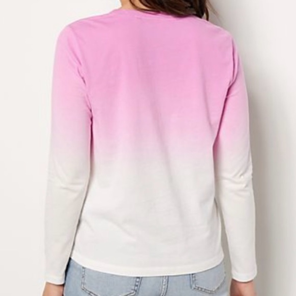 NWT Long Sleeve Scoop Neck Loose Fit Tee Pink/White Ombré  Medium - Picture 3 of 12